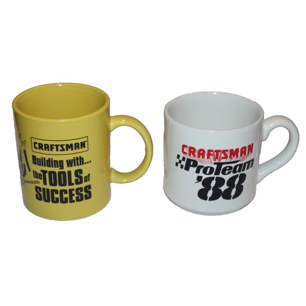 lot of 2 Craftsman ceramic coffee mugs white ProTeam '88 & yellow Tool Rally '97